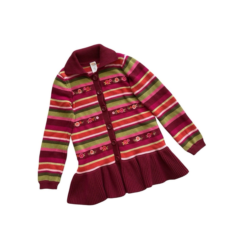 Gymboree Sweater Cardigan Dress Girls Size 7-8 Embroidered Striped Knit Colorful
